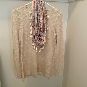 Ivory Women Petite sweater with tasseled scarf